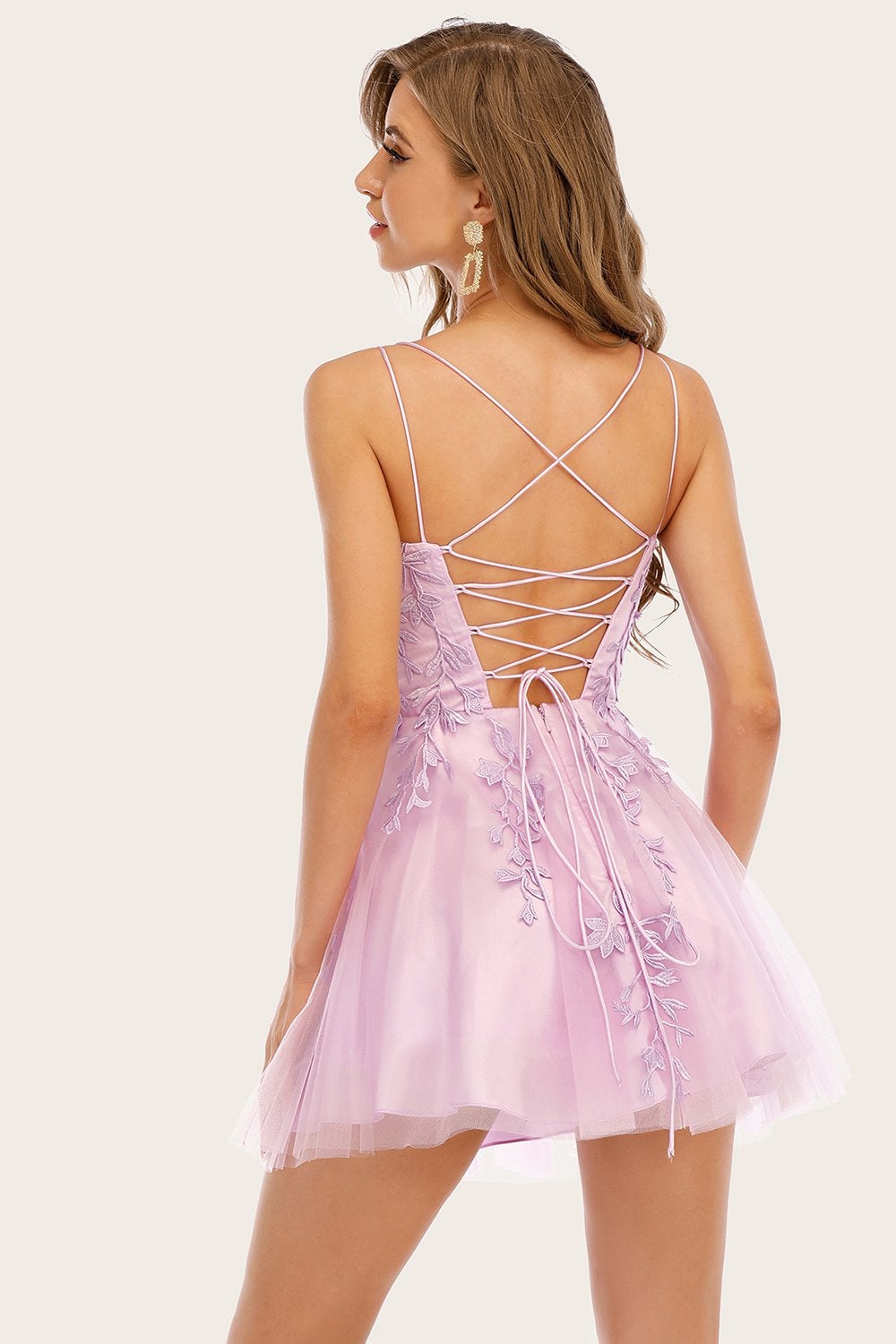 Lilac Homecoming Dress Spaghetti Straps Prom Dress