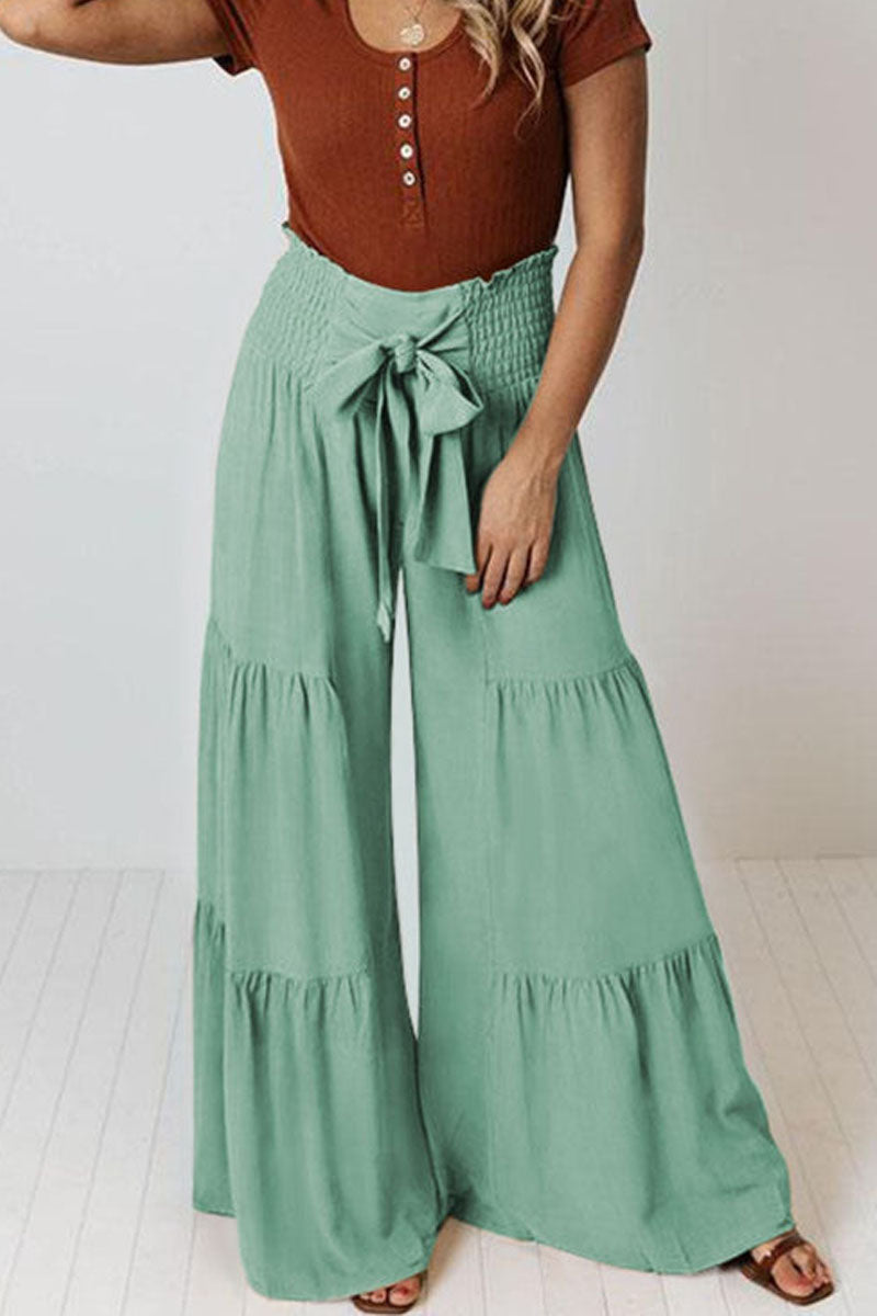 Tie-front Smocked Tiered Culottes