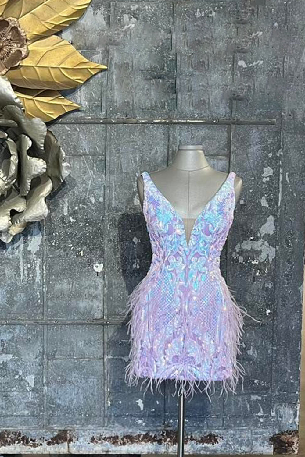 Blue Homecoming Dress Sequined Tight Short Prom Dress with Feathers