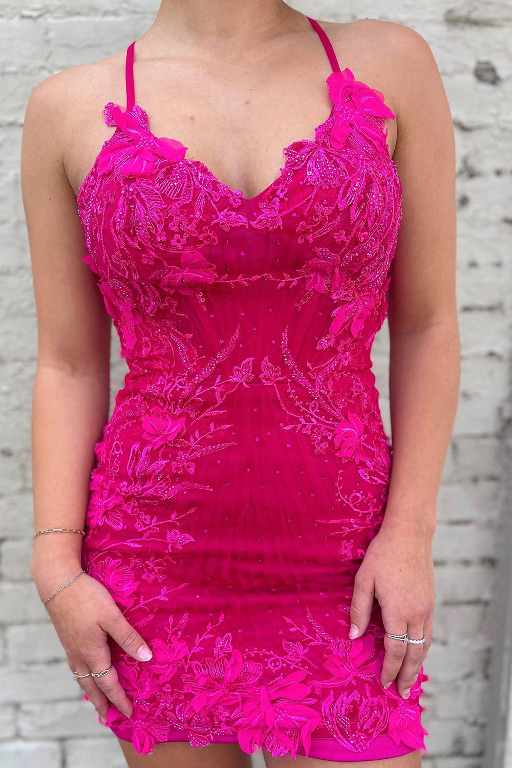 Fuchsia Homecoming Dress Tight Short Prom Dress with Appliques