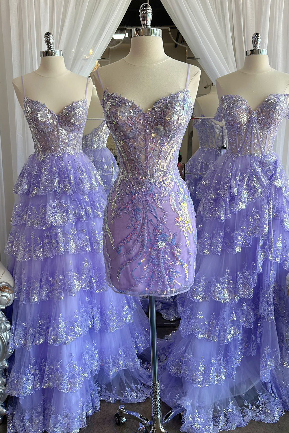 Glitter Lilac Homecoming Dress Corset Sequin Tight Short Prom Dress with Appliques