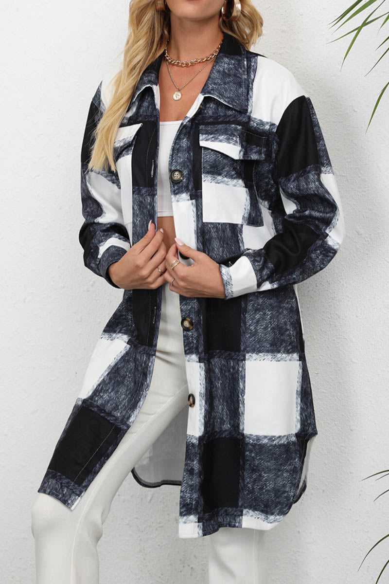 Plaid Single Breasted Lapel Long Sleeve Shirt Jacket