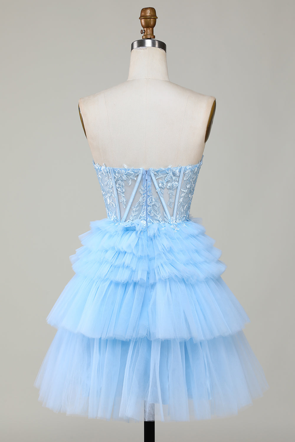 Cute A-Line Sweetheart Blue Homecoming Dress Corset Short Prom Dress with Ruffles