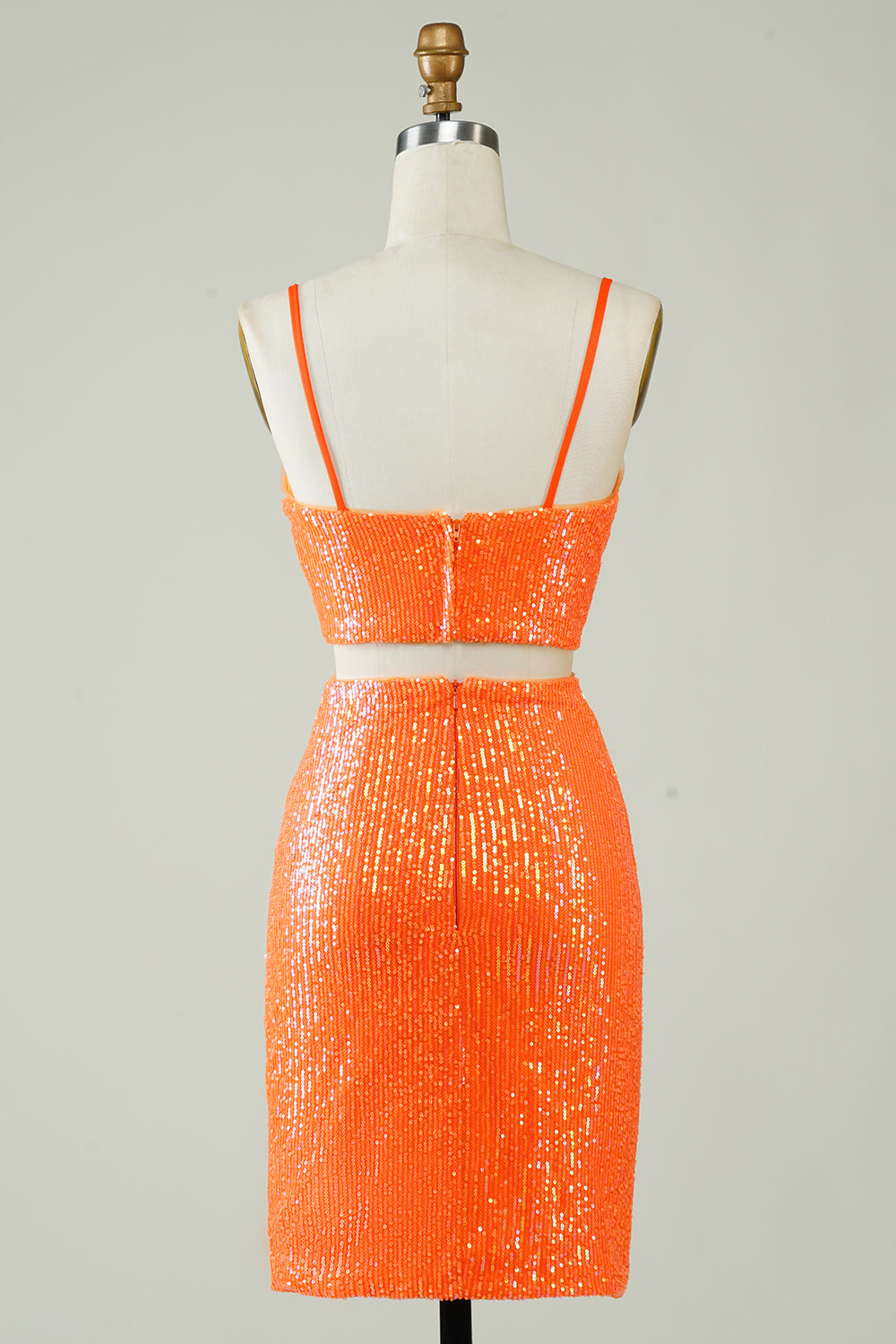 Two Piece Orange Homecoming Dress Sequin Tight Prom Dress