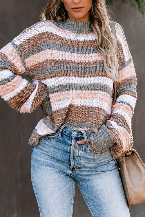 Feeling The Fun Striped Long Sleeve Knit Sweater