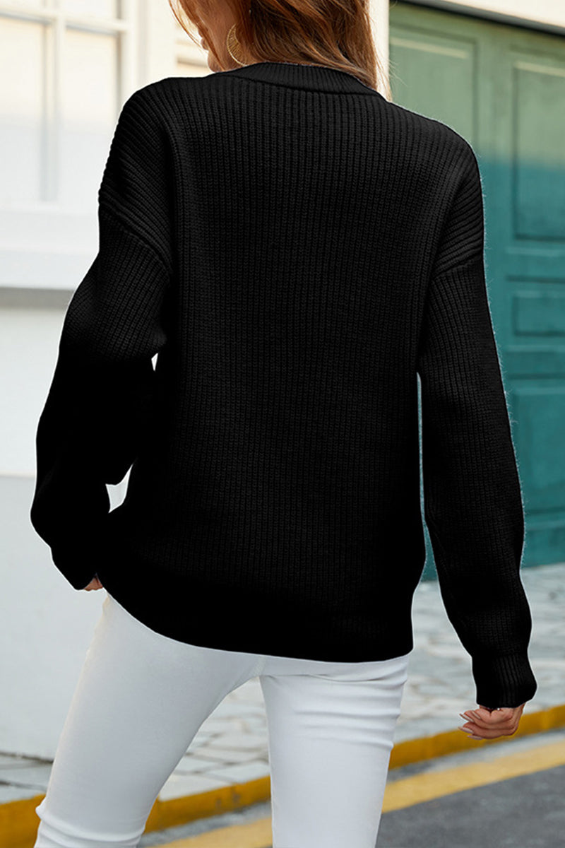 Solid O Neck Single-breasted Knit Sweater