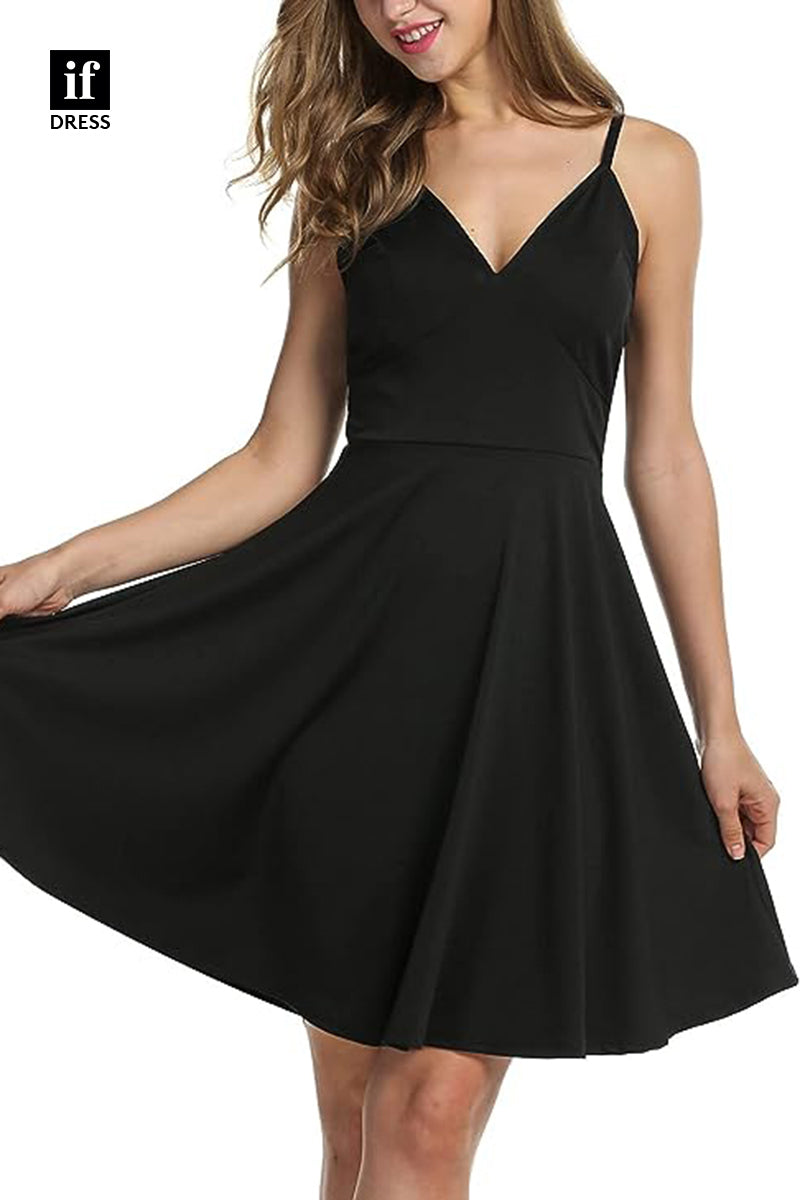 F1537 - Simple A-Line V-Neck Satin Short Cocktail Homecoming Party Dress