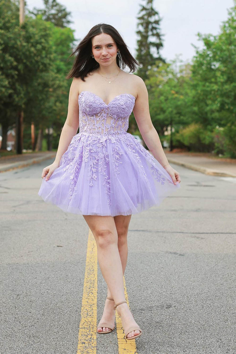 Fuchsia Homecoming Dress Corset A-Line Tulle Short Prom Dress with Lace