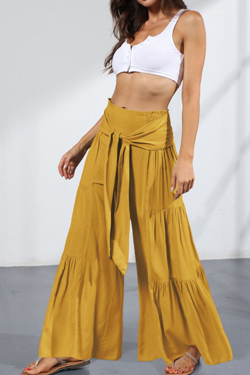 Tie-front Smocked Tiered Culottes