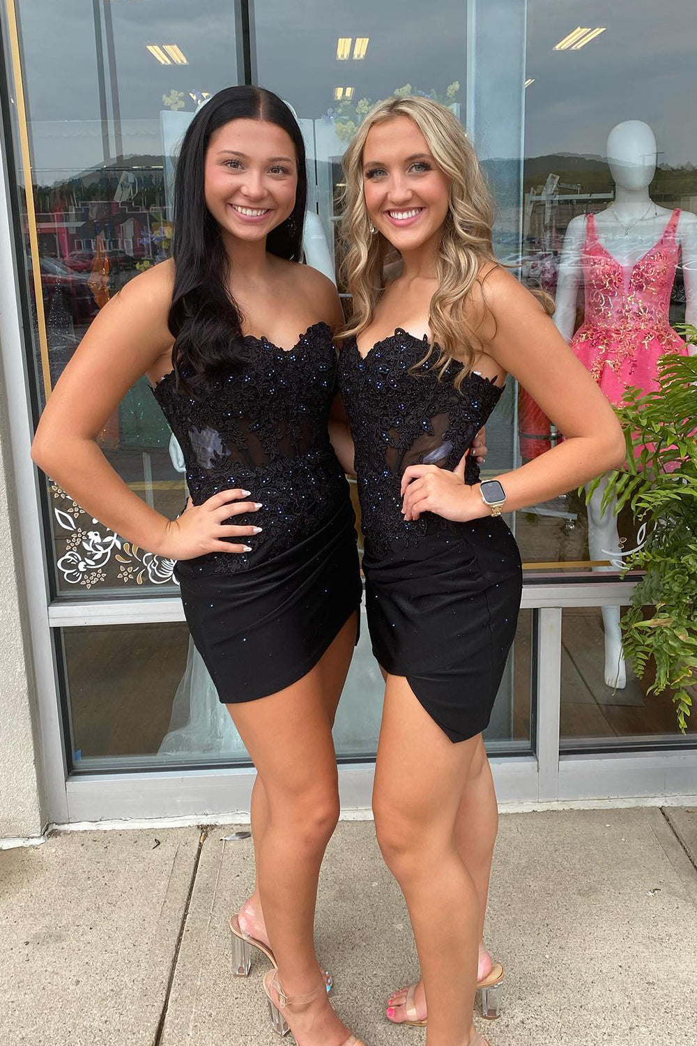 Black Homecoming Dress Corset Sequin Tight Short Prom Dress with Lace