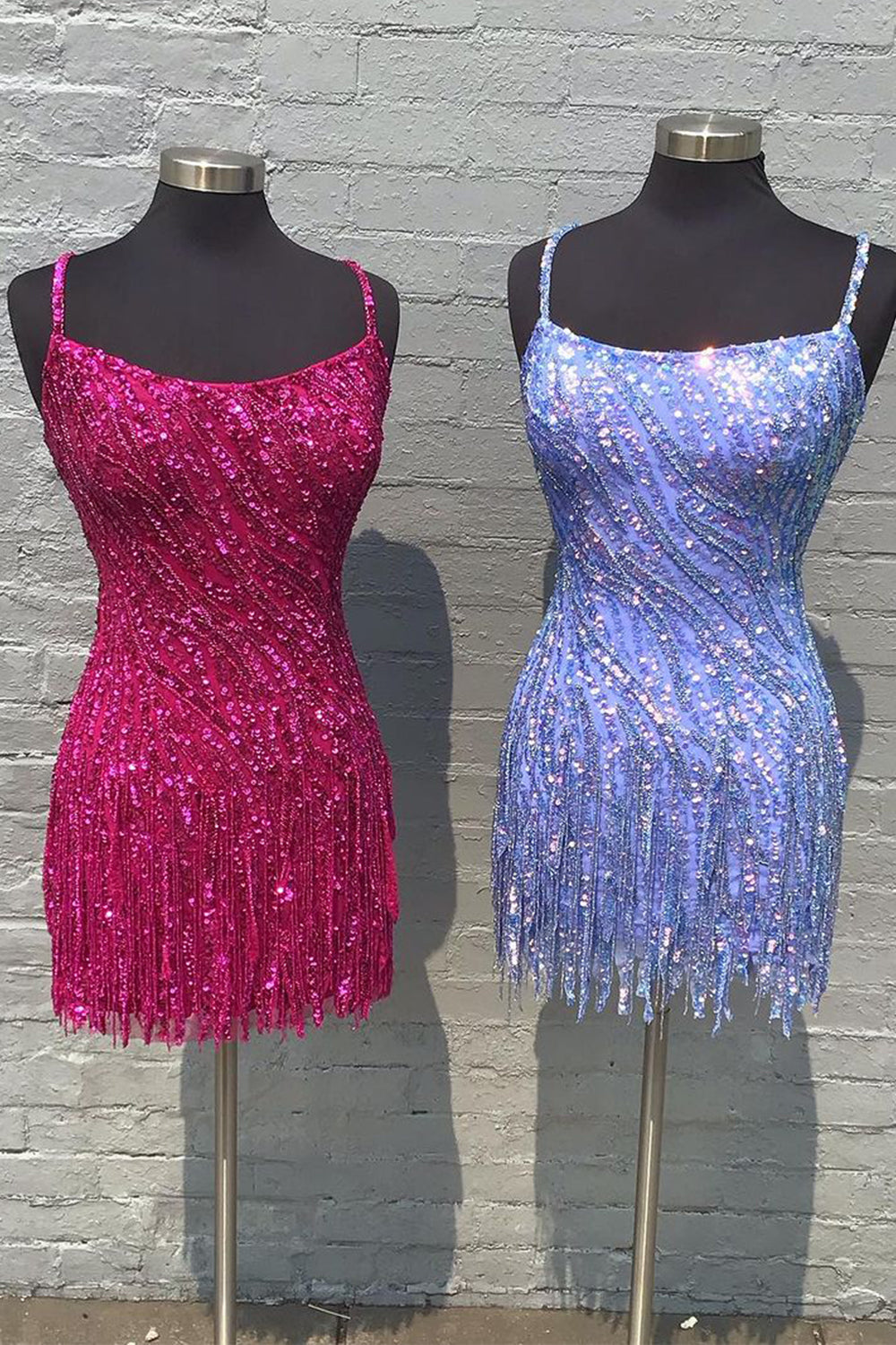 Golden Homecoming Dress Spaghetti Straps Sequin Tight Short Hoco Dress with Fringes