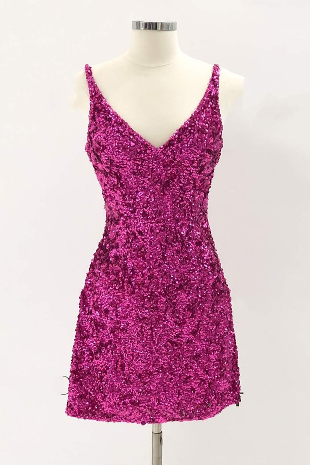 Sheath Spaghetti Straps Purple Homecoming Dress Sequin Short Cocktail Dress