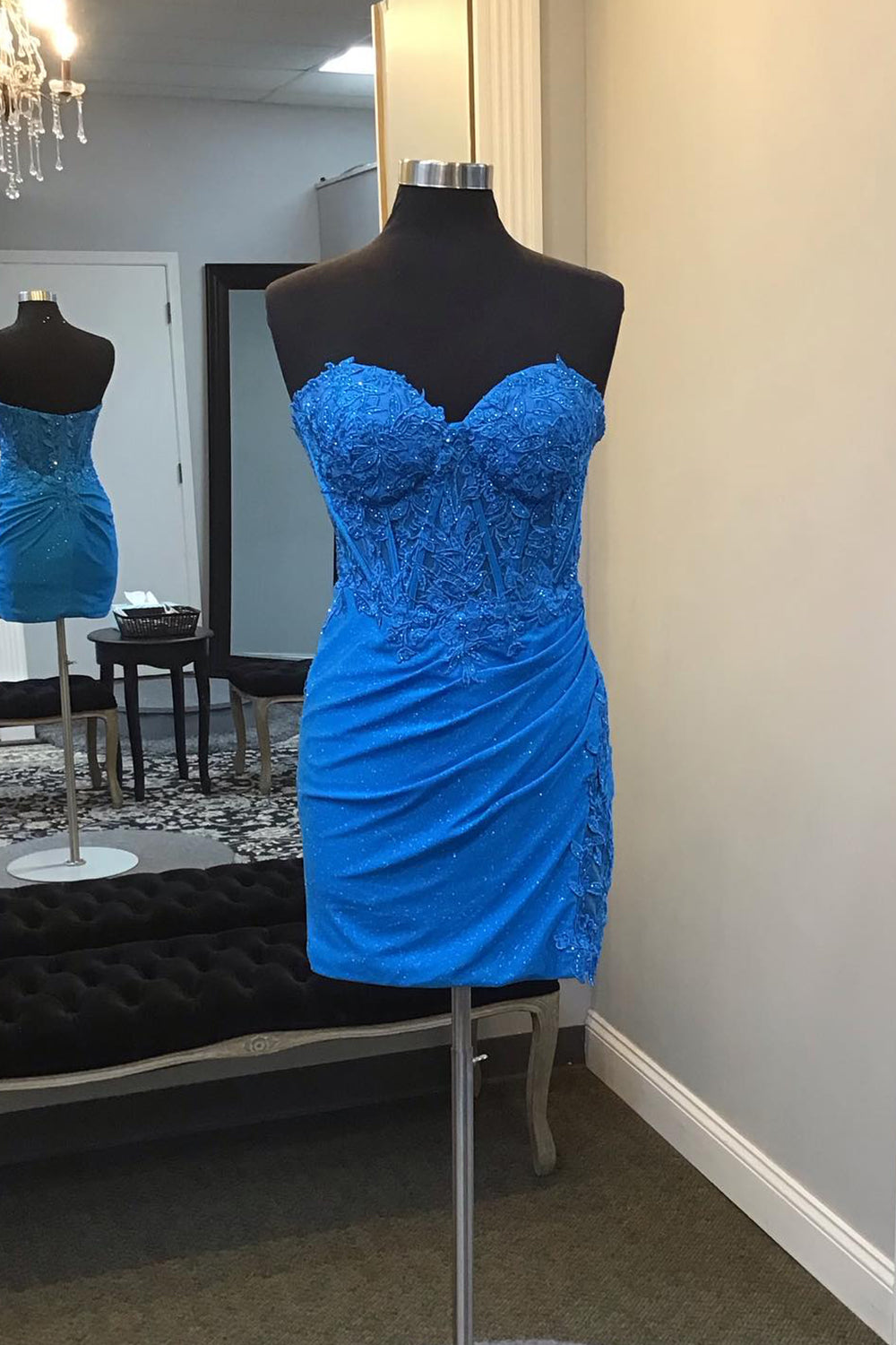 Glitter Royal Blue Homecoming Dress Corset Tight Short Prom Dress with Lace