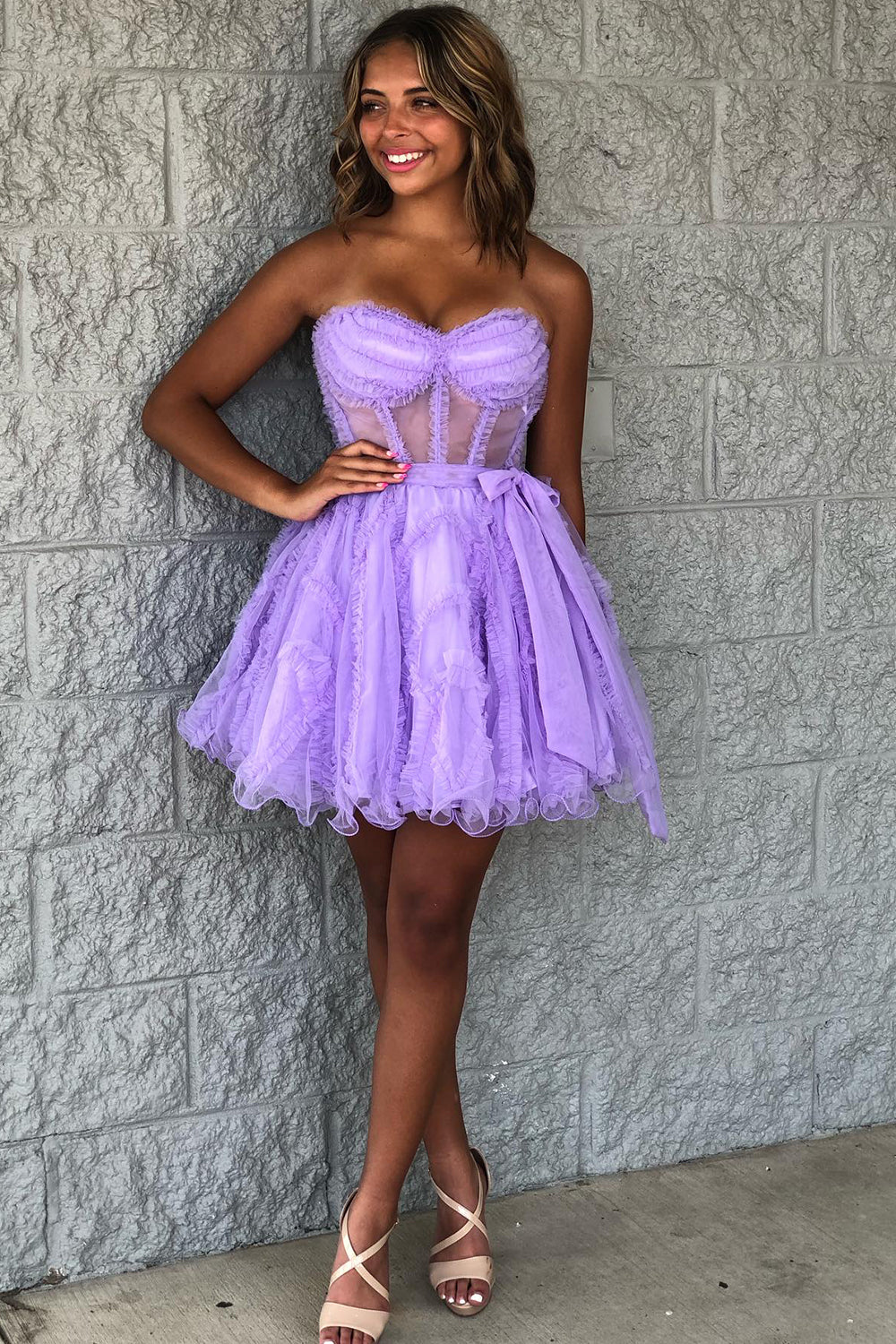 Fuchsia Homecoming Dress Corset Sweetheart A-Line Short Tulle Prom Dress