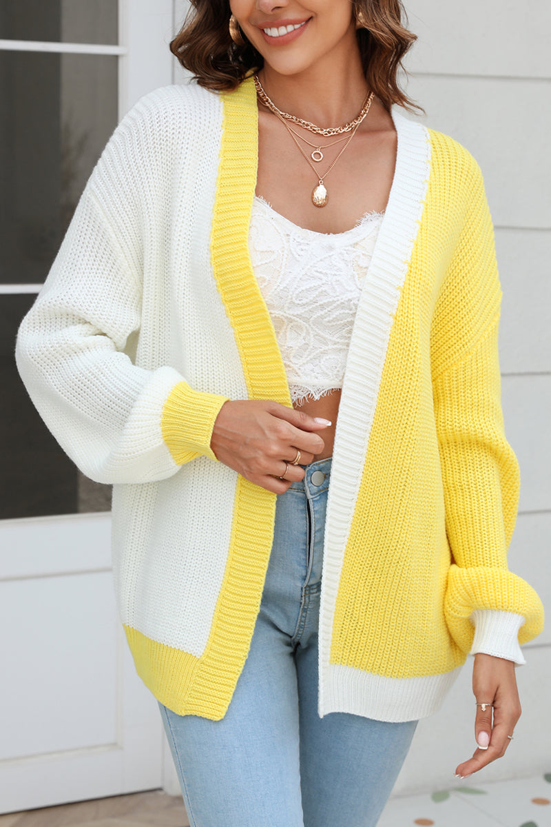 Color Block Loose Long Knit Cardigan Sweater