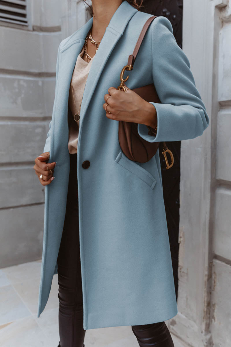 Solid Color Long Sleeve Single Breasted Coat With Pockets