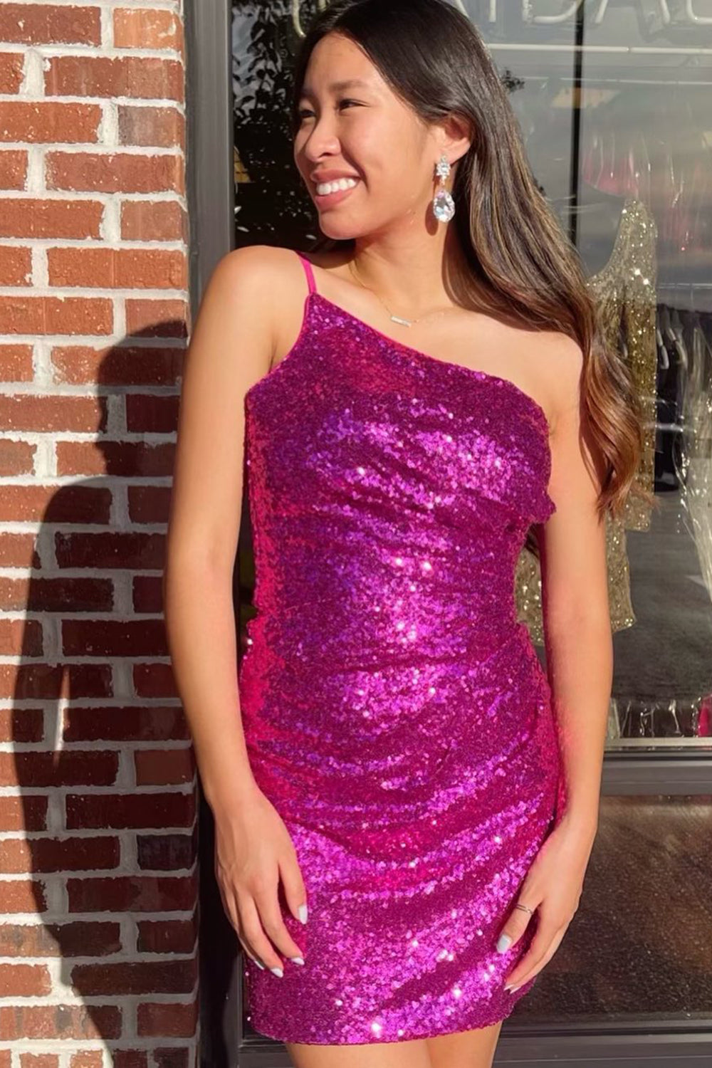 Glitter One Shoulder Tight Black Homecoming Dress Prom Dress