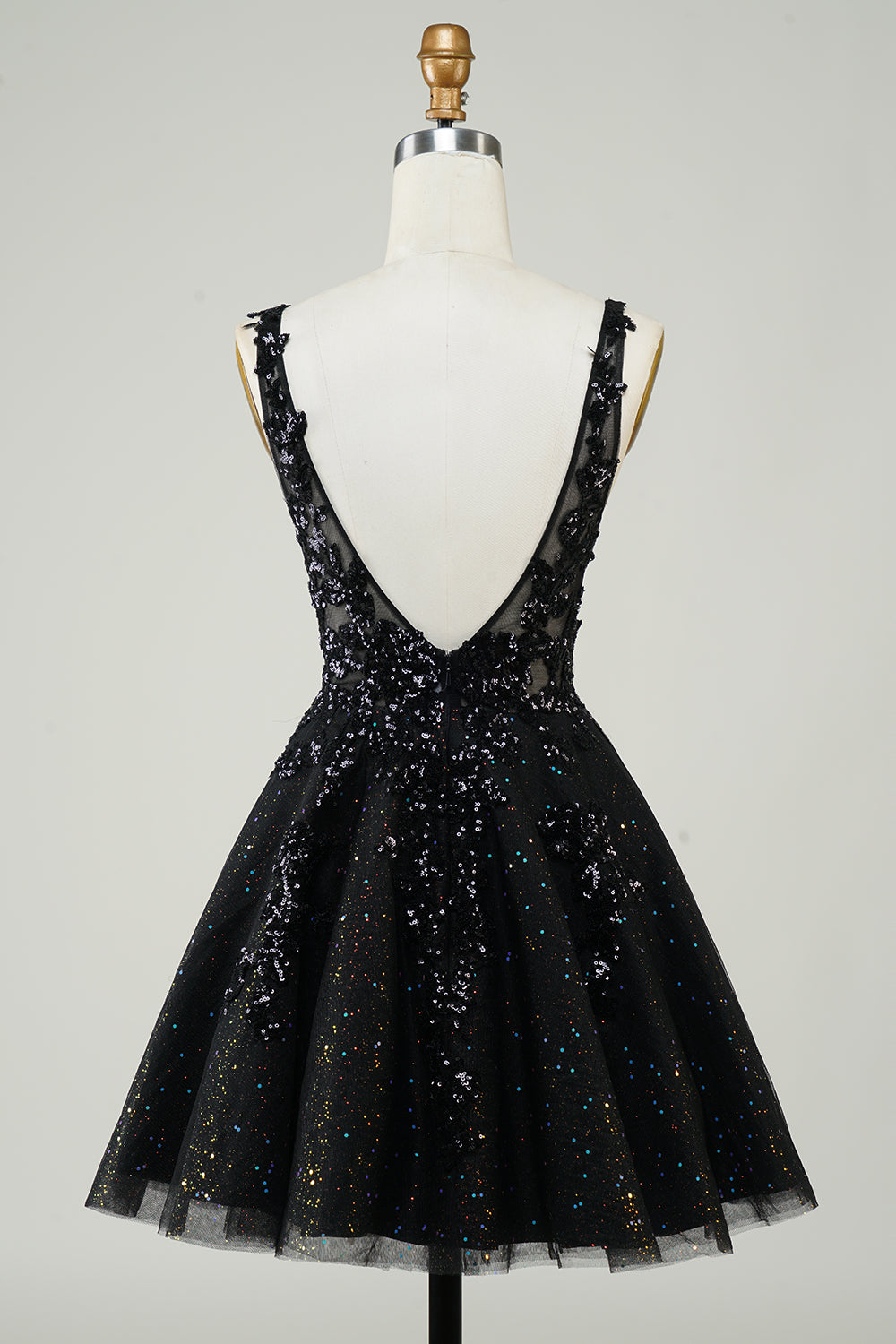 Black Homecoming Dress A-Line Spaghetti Straps Short Prom Dress with Sequin