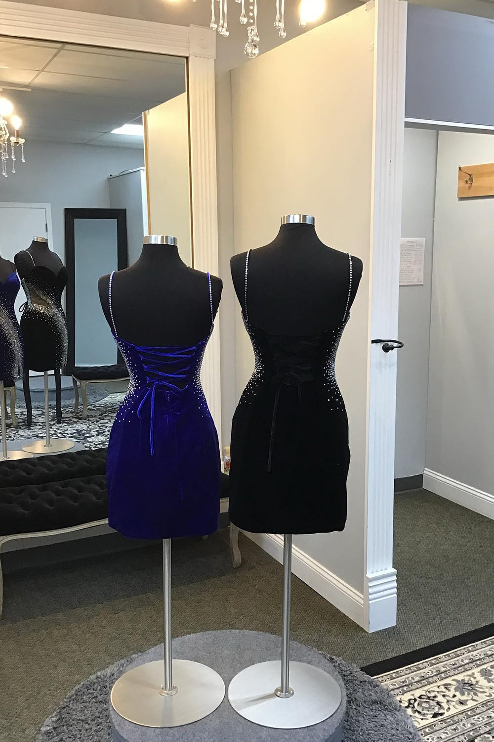 Glitter Royal Blue Homecoming Dress Velvet Tight Short Prom Dress with Slit