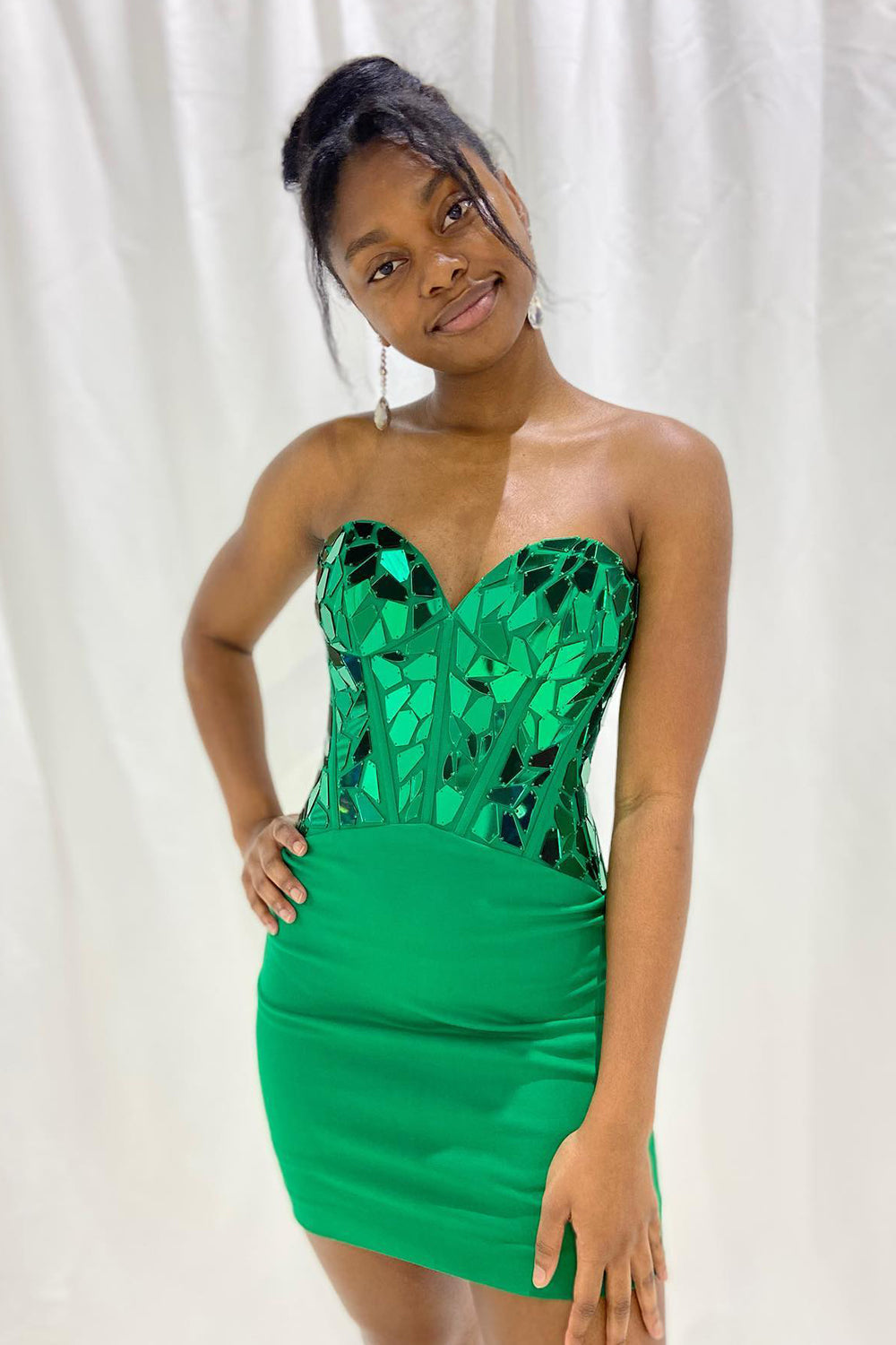 Green Homecoming Dress Corset Sweetheart Tight Short Mirror Prom Dress