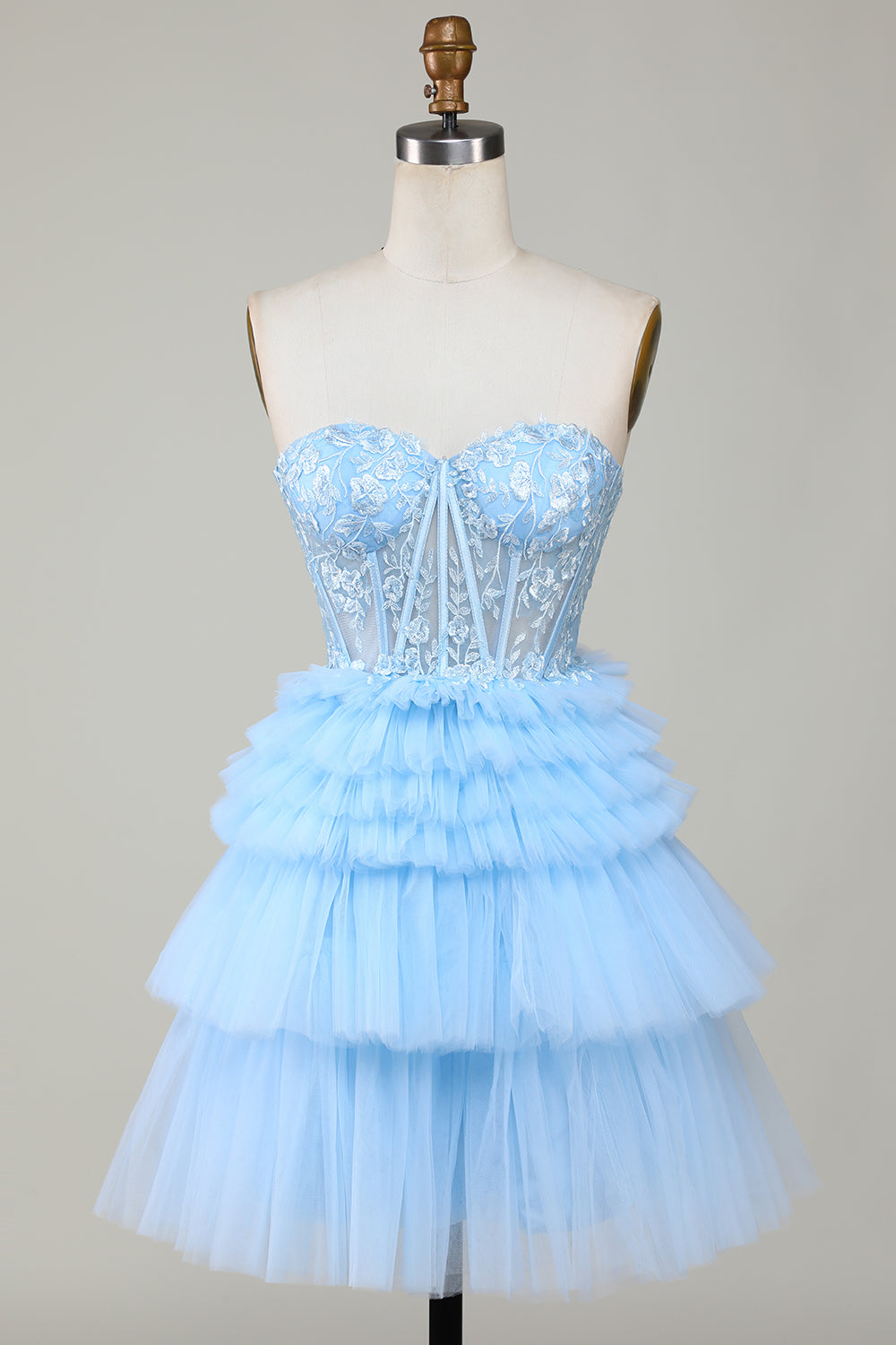 Cute A-Line Sweetheart Blue Homecoming Dress Corset Short Prom Dress with Ruffles