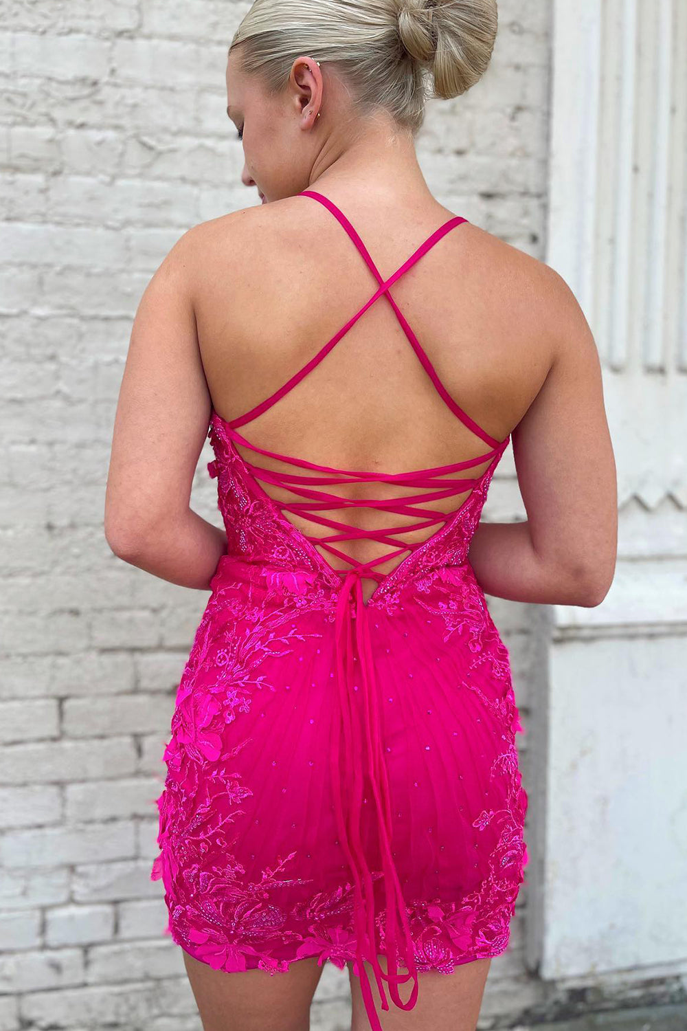 Fuchsia Homecoming Dress Tight Short Prom Dress with Appliques