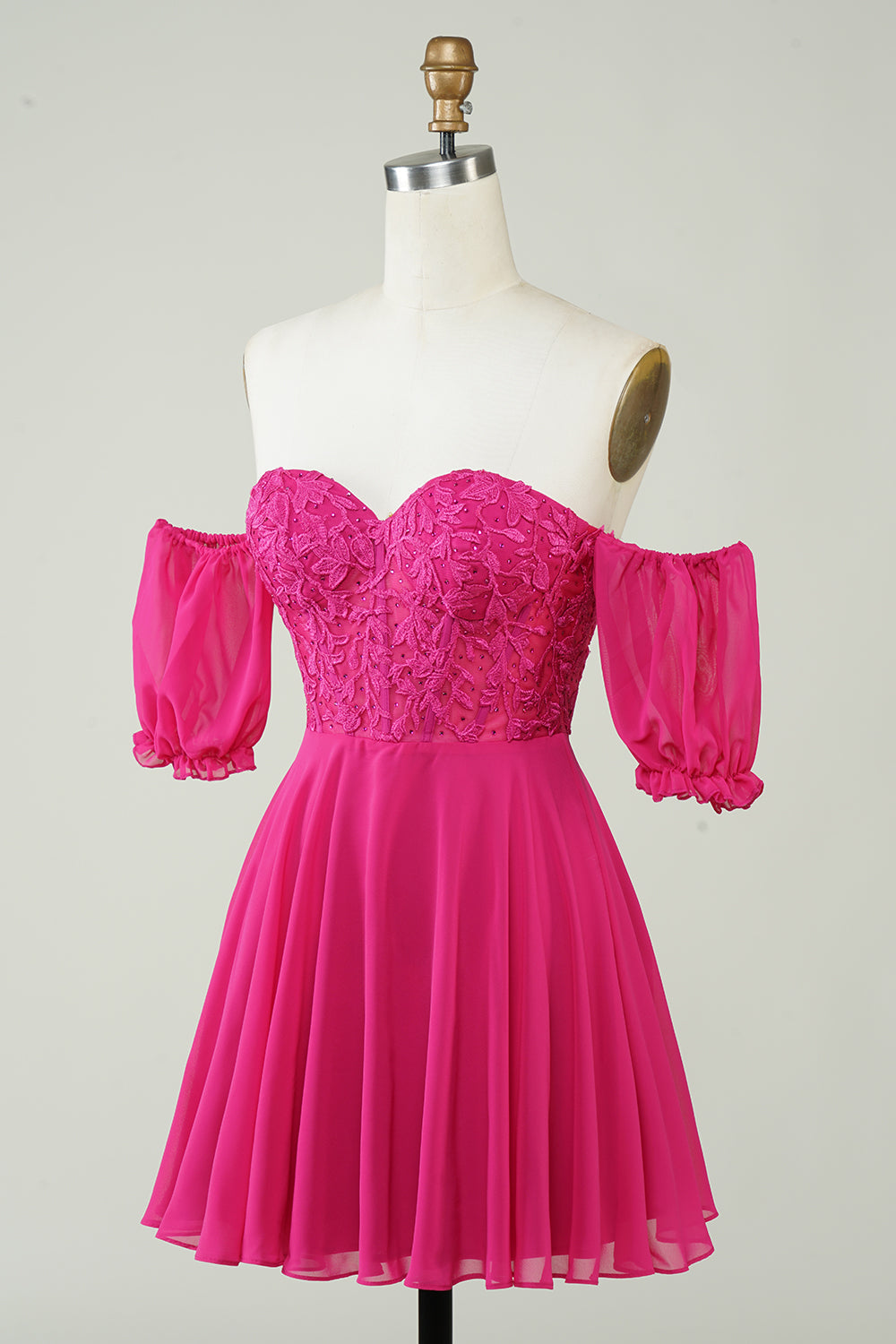 Fuchsia Homecoming Dress Corset A-Line Chiffon Short Prom Dress with Lace