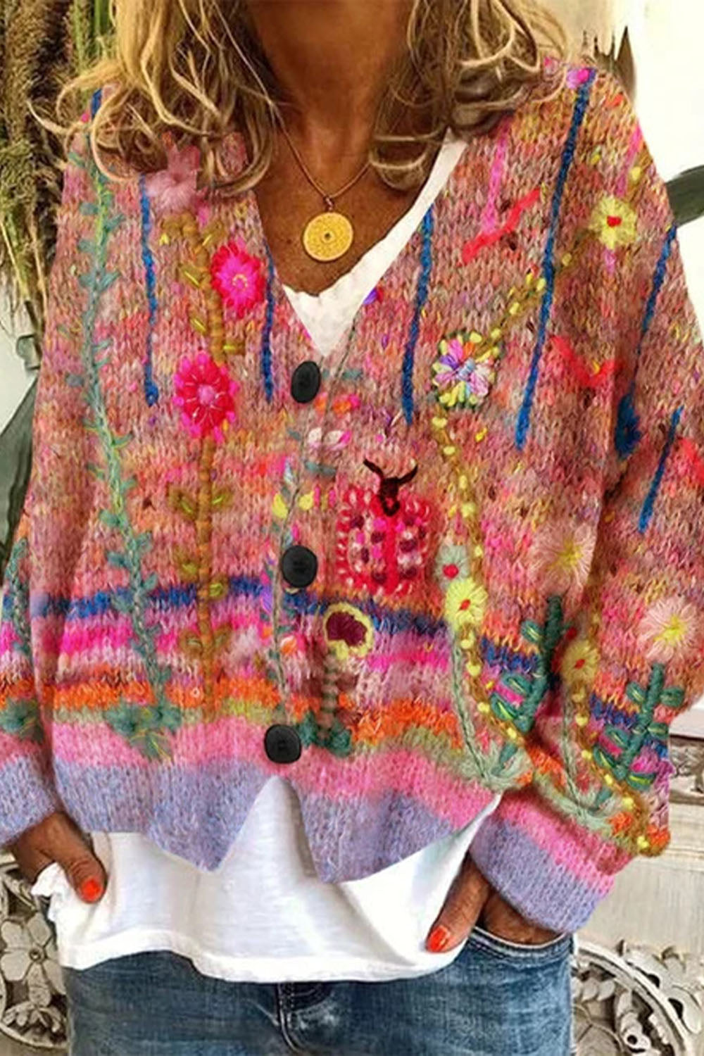 Women's cardigan 3D fashion rainbow print fashion casual sweater cape coat