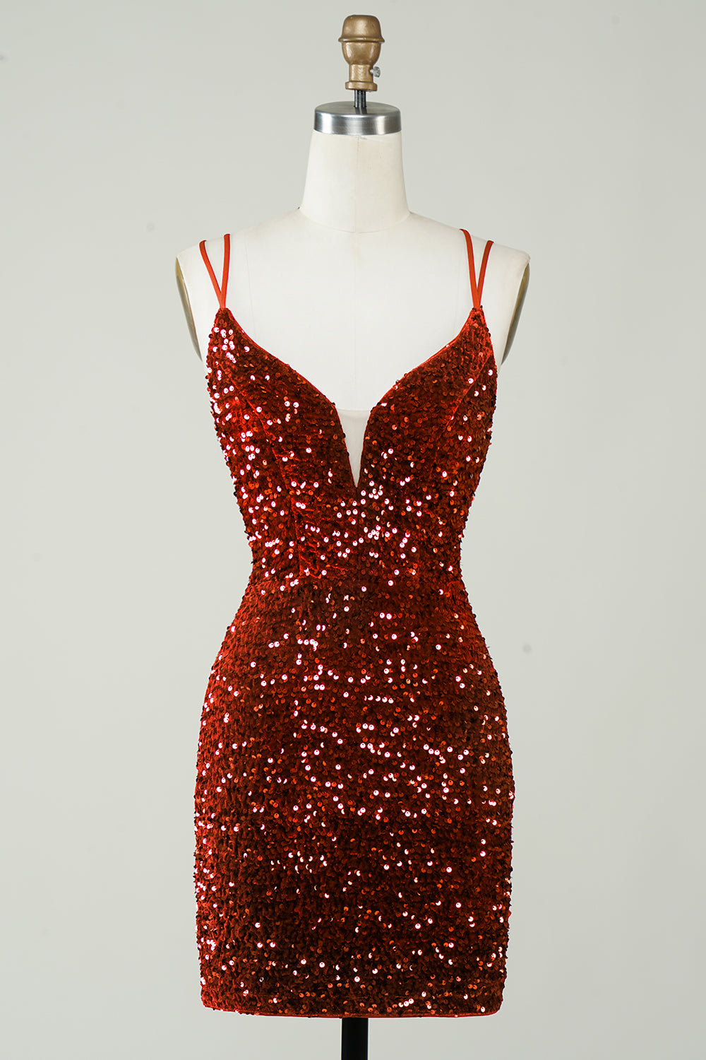 Red Homecoming Dress Criss-Cross Straps Sequin Tight Short Hoco Dress