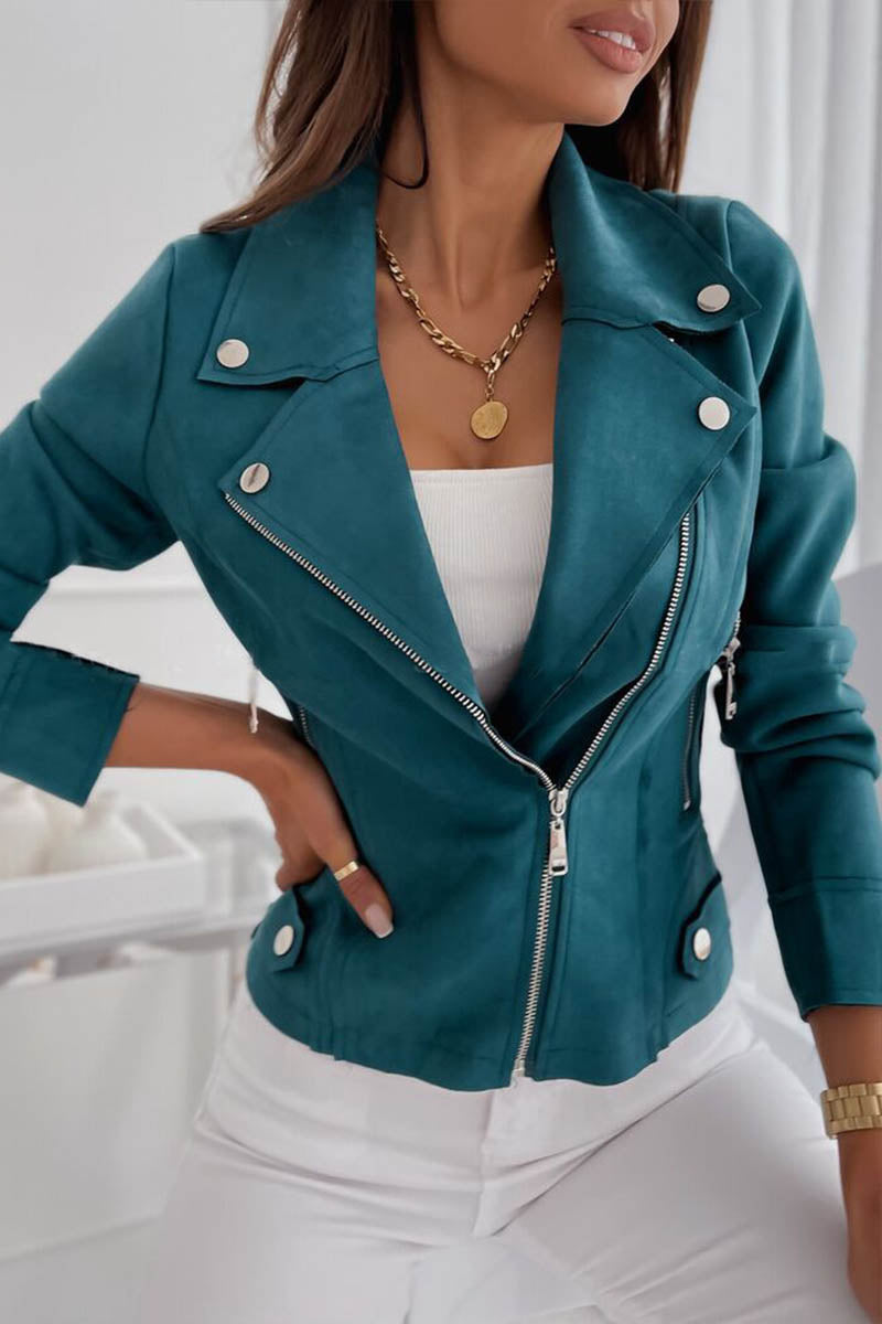 Suede Lapel Zipper Slim Short Jacket Blazer