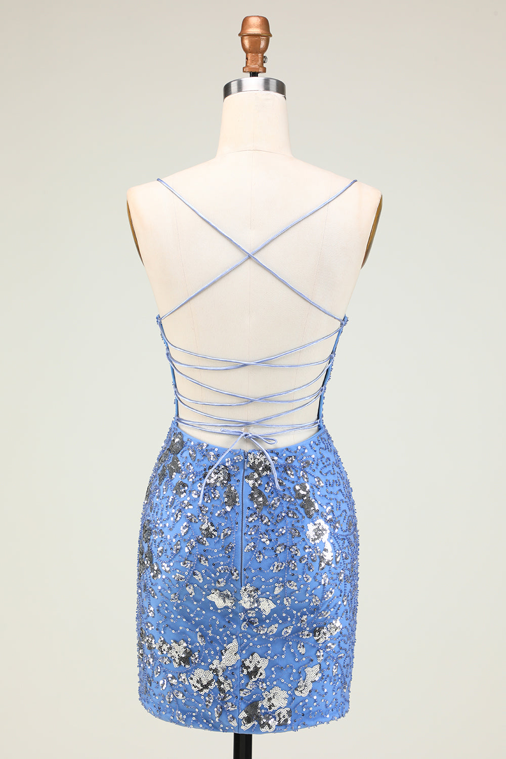 Blue Homecoming Dress Beaded Sequin Backless Tight Prom Dress