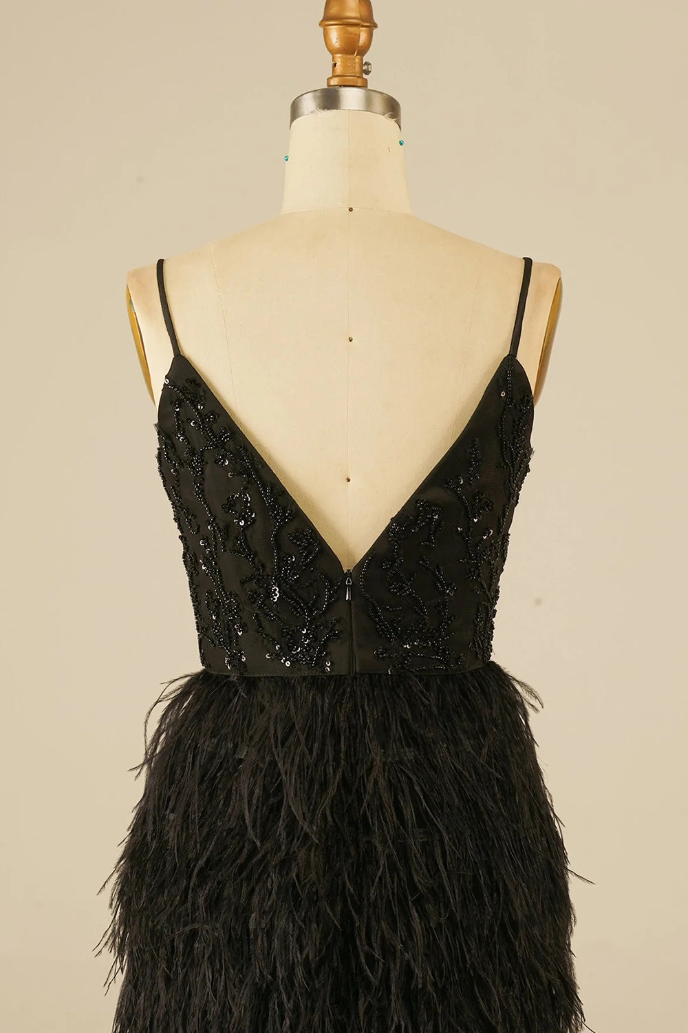 Black Homecoming Dress Sequin Tight Prom Dress with Feathers