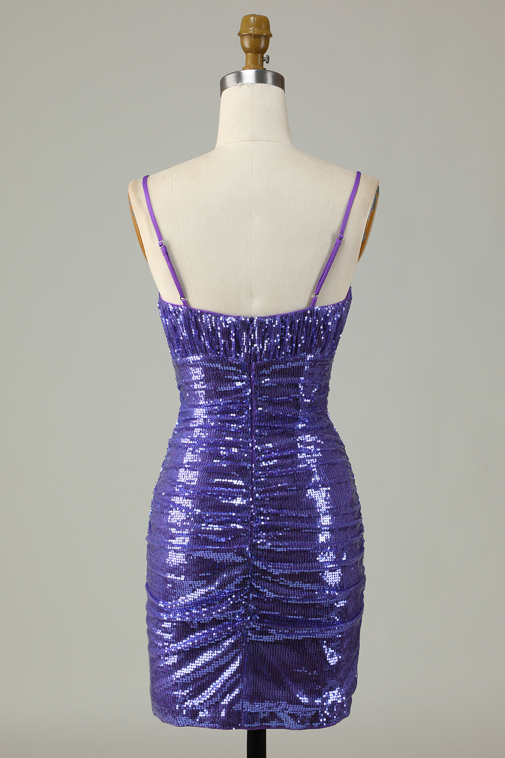 Purple Homecoming Dress Sequin Spaghetti Straps Tight Short Prom Dress