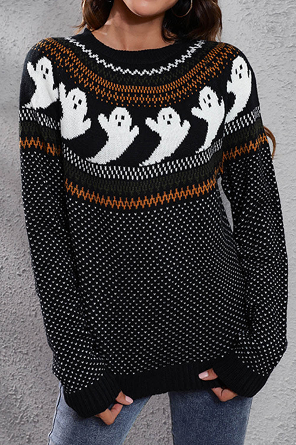 Halloween Ghost Retro Polka Dot Long Sleeve Knitted Sweater