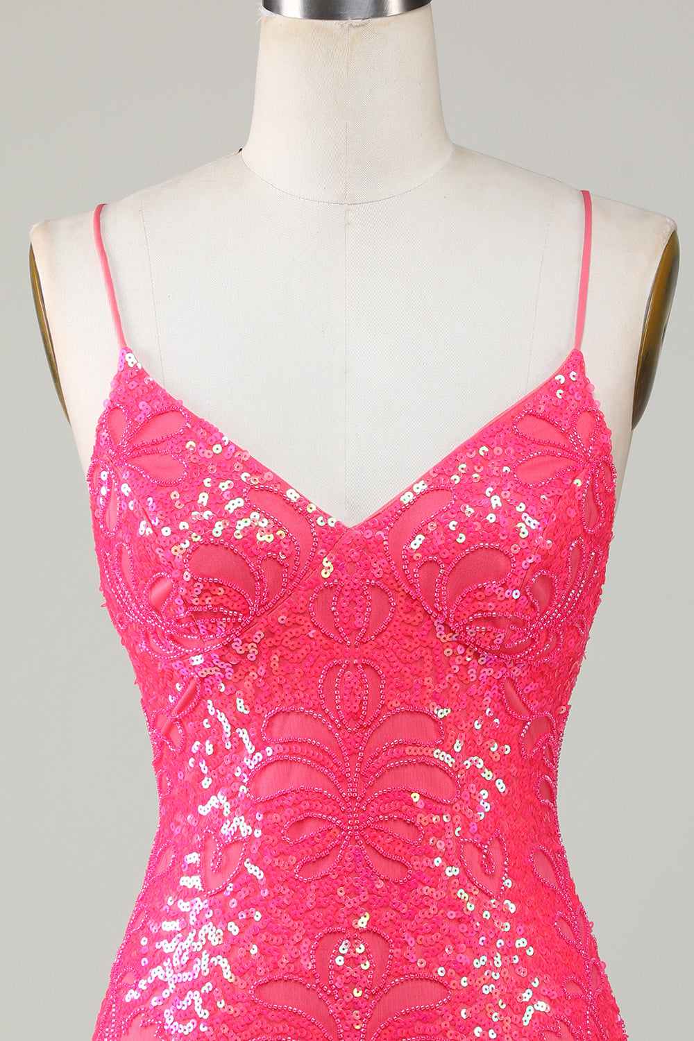 Hot Pink Homecoming Dress Beaded Tight Short Prom Dress