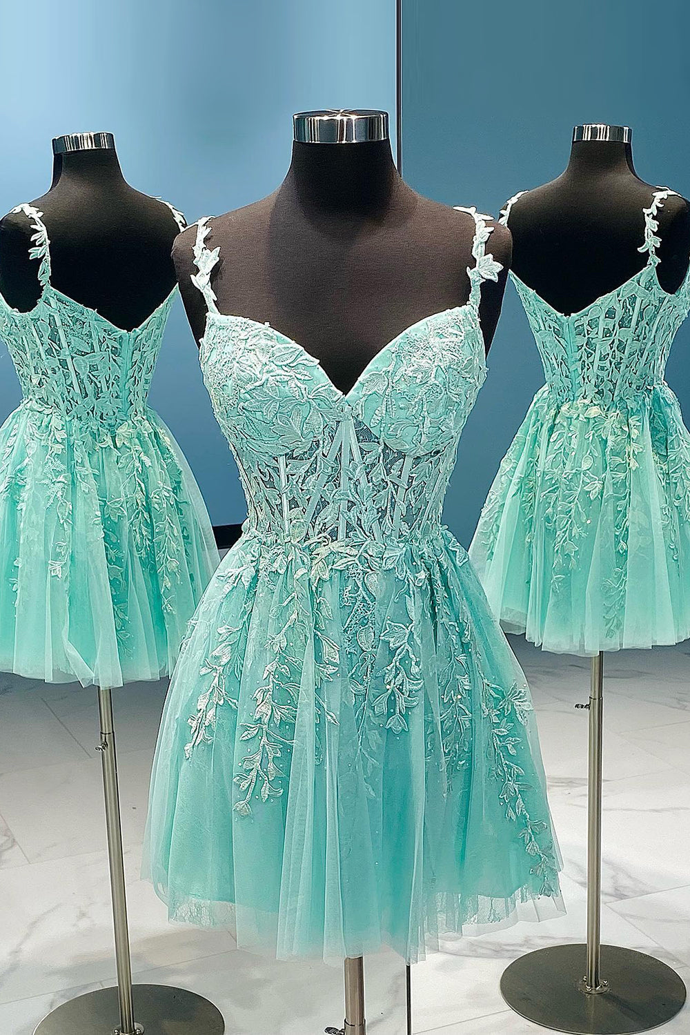 Mint Homecoming Dress Backless Short Prom Dress with Appliques