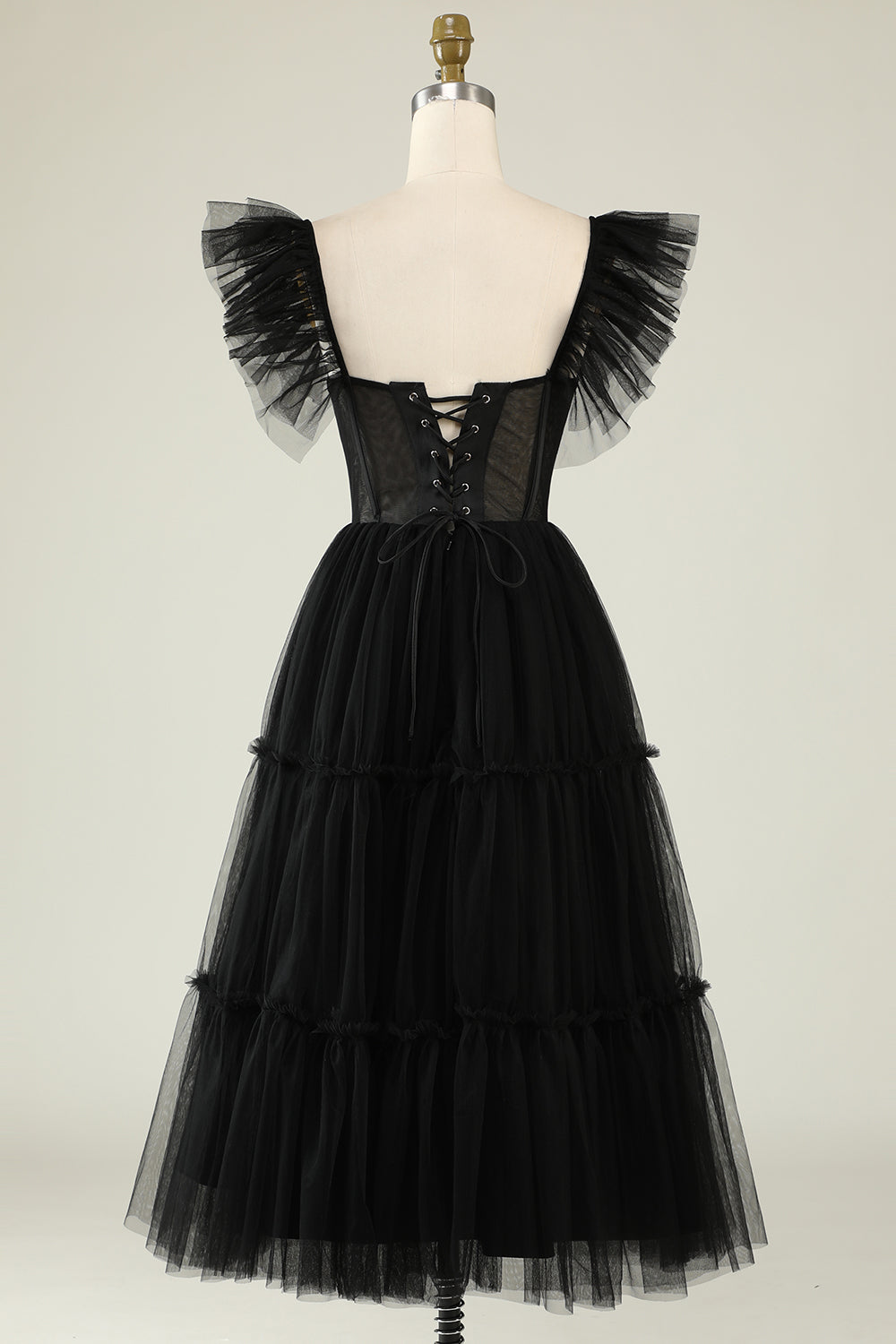 Black Homecoming Dress A-Line Corset Ruffled Tulle Prom Dress