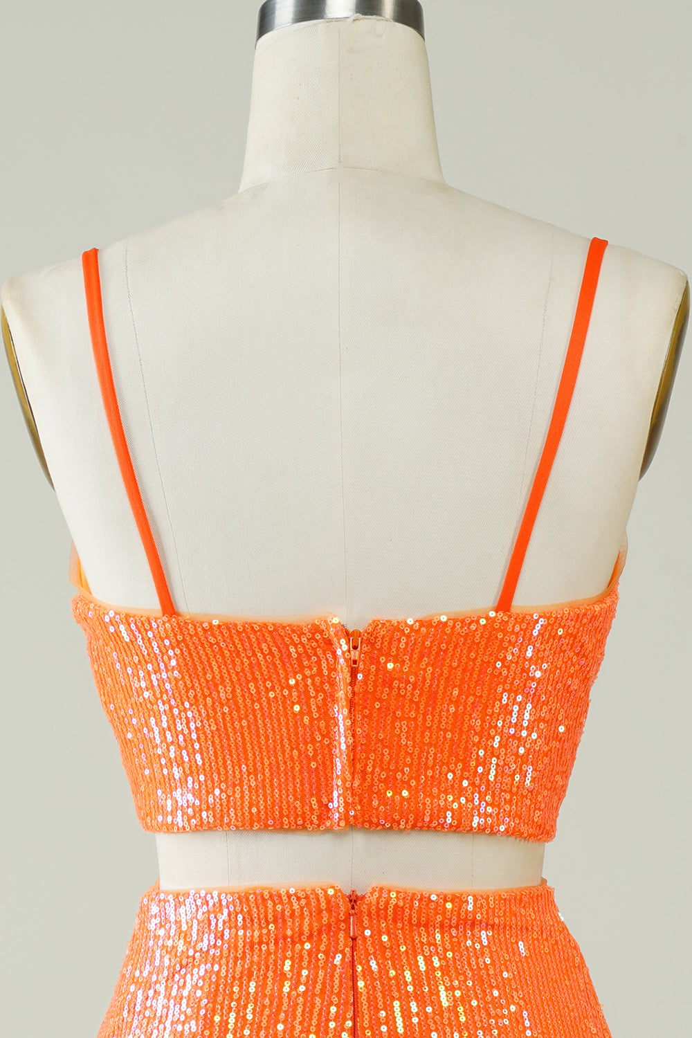 Two Piece Orange Homecoming Dress Sequin Tight Prom Dress