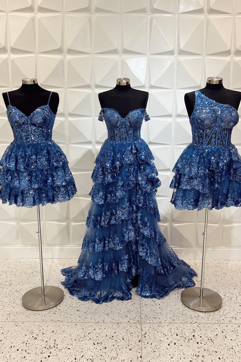 Blue Homecoming Dress Corset Top Spaghetti Straps A-Line Lace Short Prom Dress