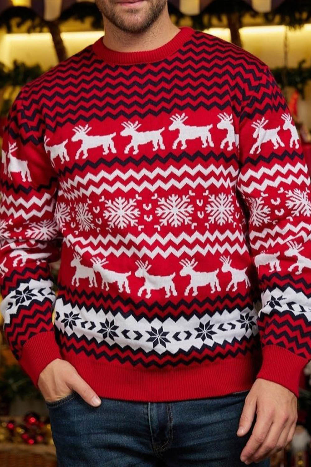 Little Snowflake Reindeer Round Neck Parent-Child Couple Christmas Sweater