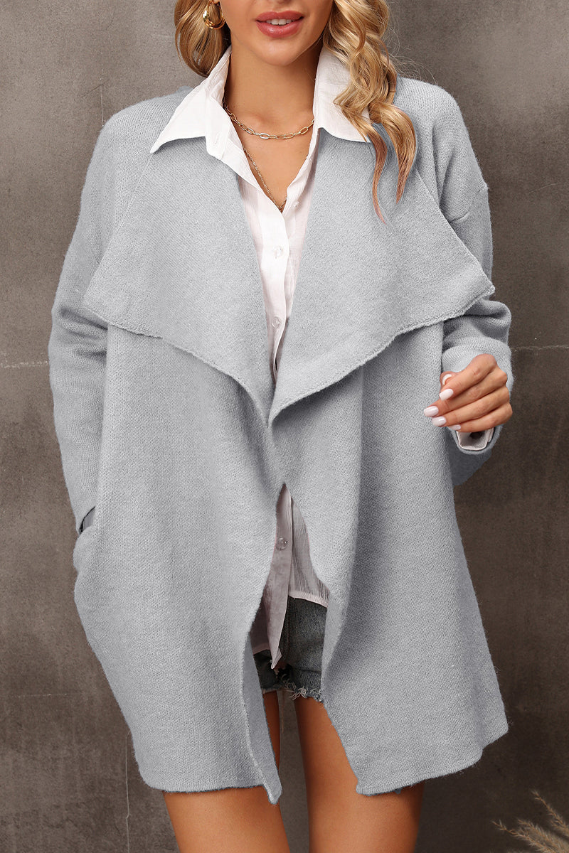 Solid Color Lapel Knit Cardigan Coat