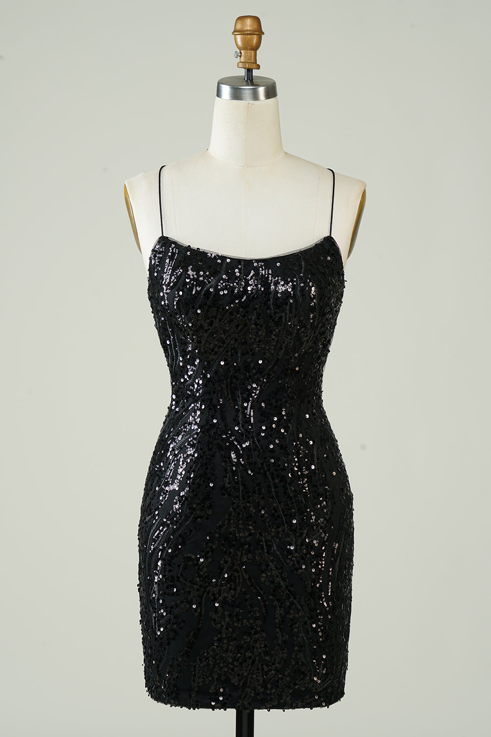 Black Homecoming Dress Sequin Spaghetti Straps Tight Prom Dress