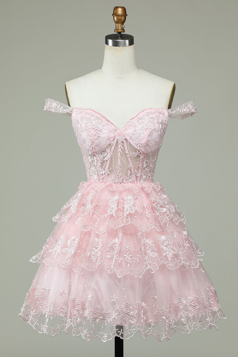 Pink Homecoming Dress Corset A-Line Short Prom Dress with Lace