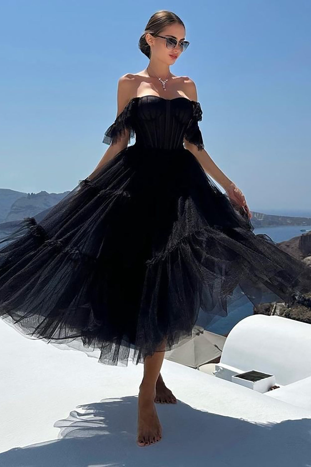 Black Homecoming Dress A-Line Corset Ruffled Tulle Prom Dress