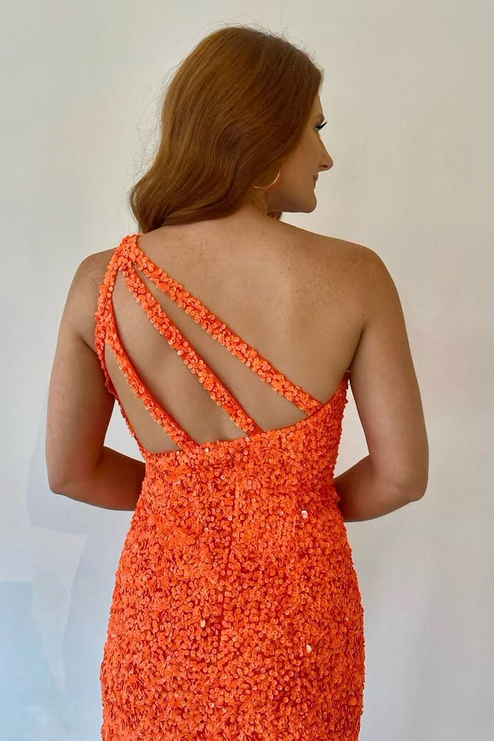 Orange Homecoming Dress One Shoulder Sequined Prom Dress