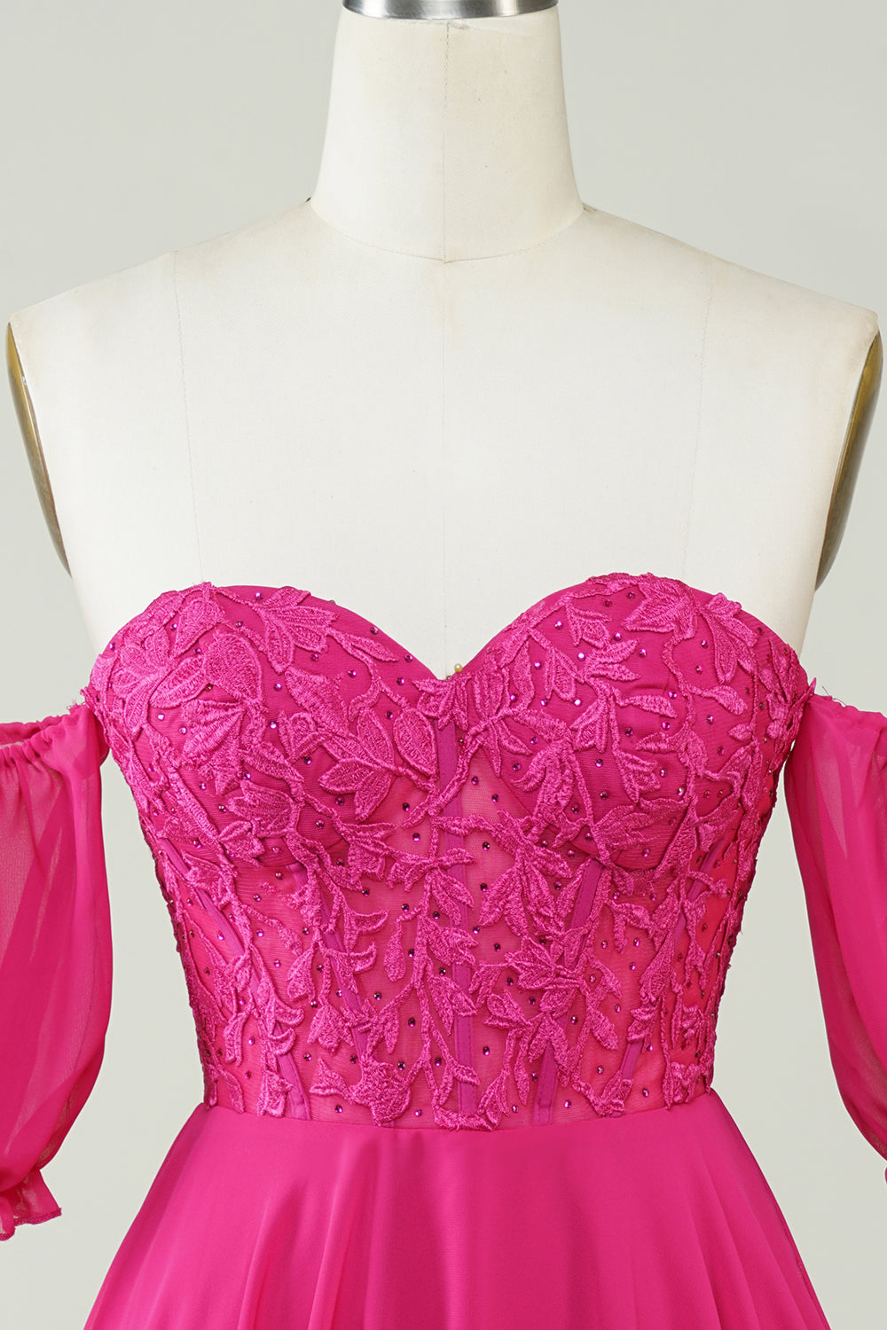 Fuchsia Homecoming Dress Corset A-Line Chiffon Short Prom Dress with Lace