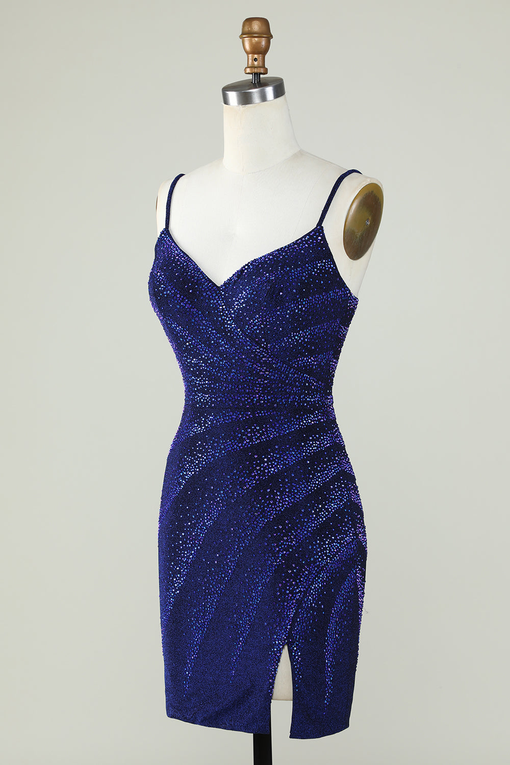 Sheath Spaghetti Straps Royal Blue Homecoming Dress Short Prom Dress with Beading