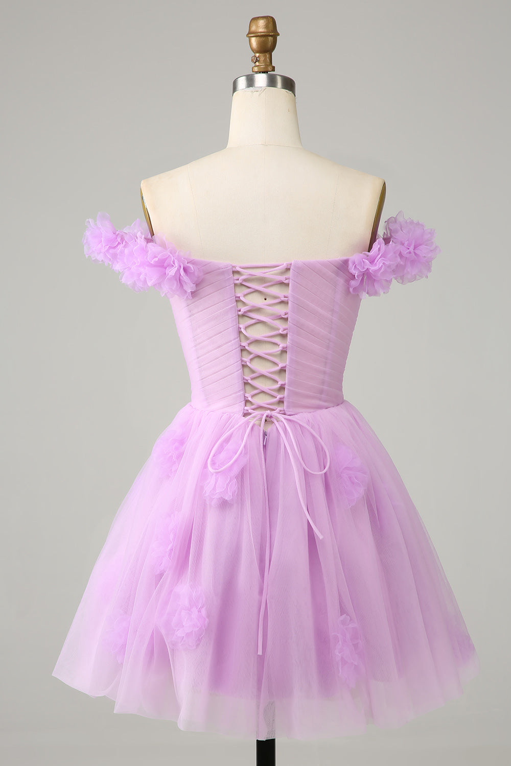 Pink Homecoming Dress Off the Shoulder Corset Prom Dress With Flowers