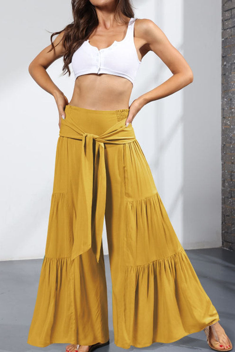 Tie-front Smocked Tiered Culottes