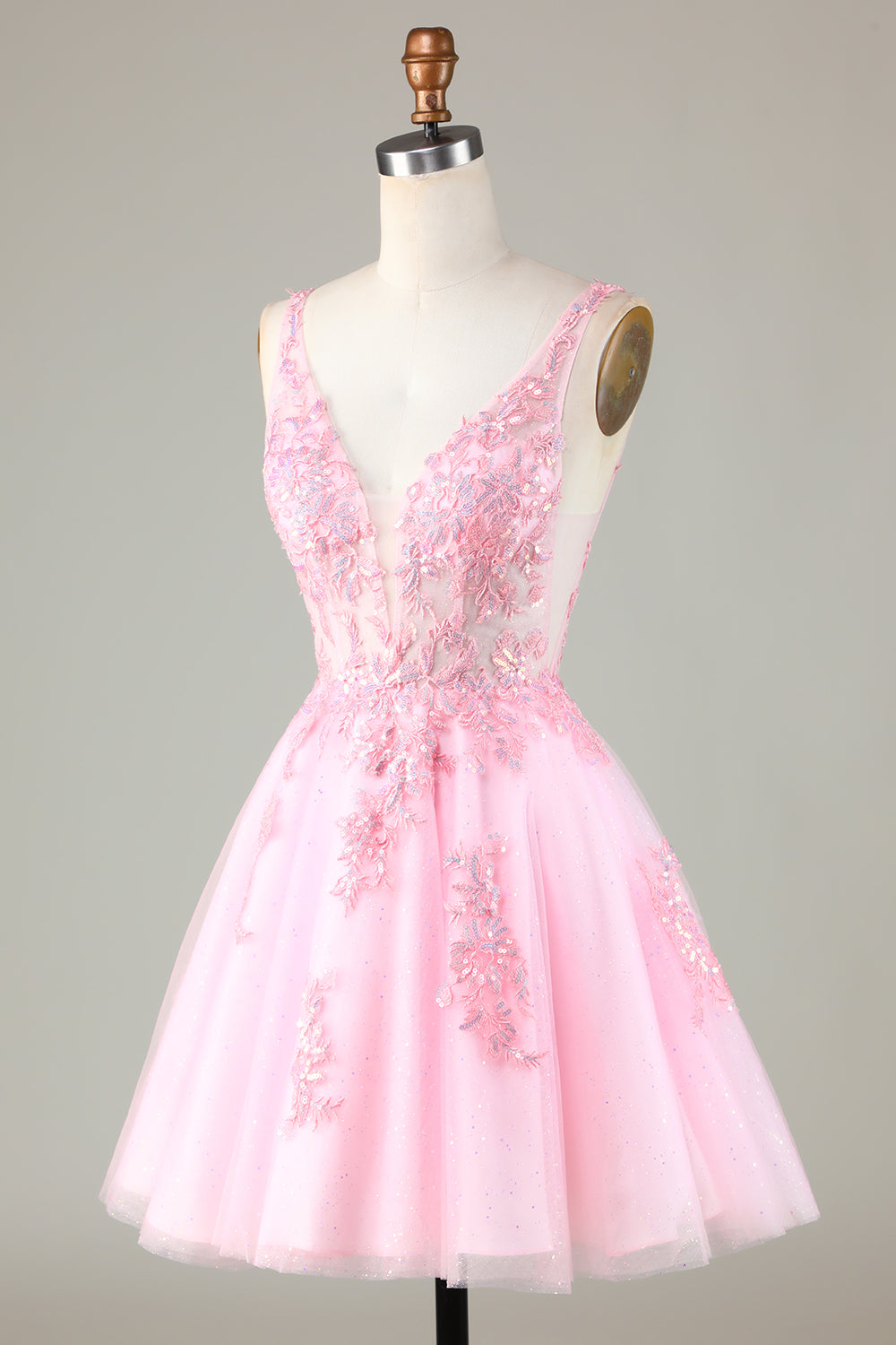 Pink Homecoming Dress Glitter Cute Prom Dress with Appliques